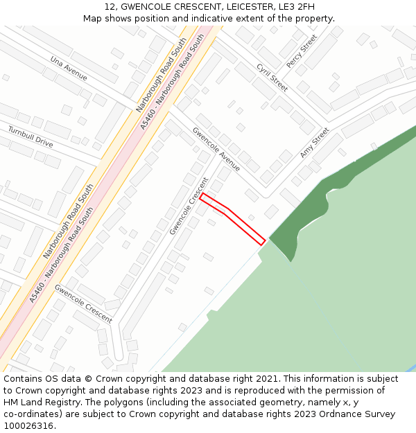 12, GWENCOLE CRESCENT, LEICESTER, LE3 2FH: Location map and indicative extent of plot