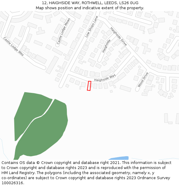 12, HAIGHSIDE WAY, ROTHWELL, LEEDS, LS26 0UG: Location map and indicative extent of plot