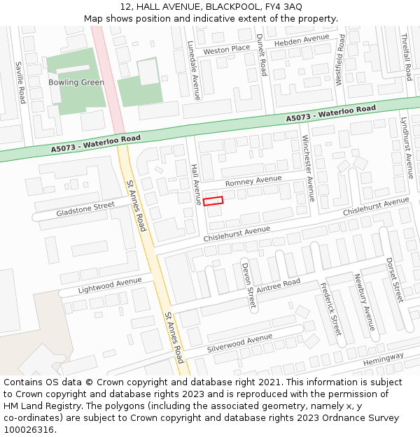 12, HALL AVENUE, BLACKPOOL, FY4 3AQ: Location map and indicative extent of plot