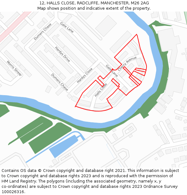 12, HALLS CLOSE, RADCLIFFE, MANCHESTER, M26 2AG: Location map and indicative extent of plot