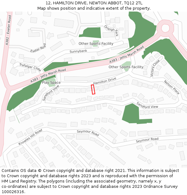 12, HAMILTON DRIVE, NEWTON ABBOT, TQ12 2TL: Location map and indicative extent of plot