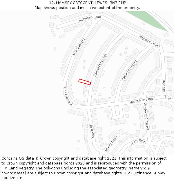 12, HAMSEY CRESCENT, LEWES, BN7 1NP: Location map and indicative extent of plot