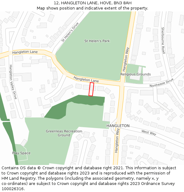 12, HANGLETON LANE, HOVE, BN3 8AH: Location map and indicative extent of plot