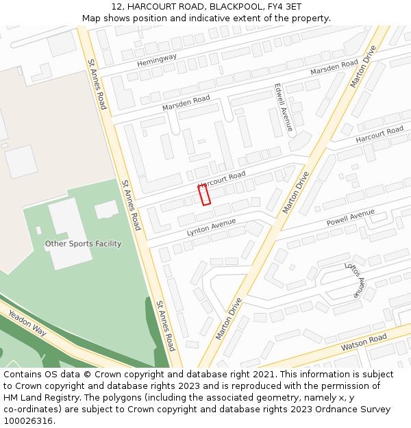 12, HARCOURT ROAD, BLACKPOOL, FY4 3ET: Location map and indicative extent of plot