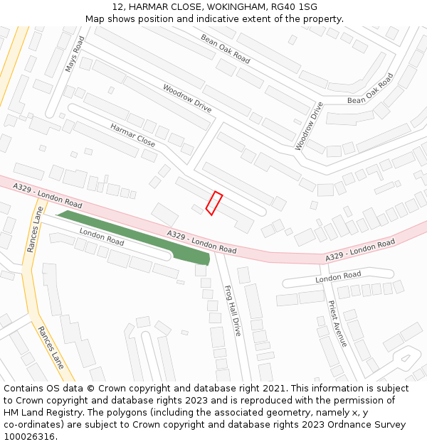 12, HARMAR CLOSE, WOKINGHAM, RG40 1SG: Location map and indicative extent of plot