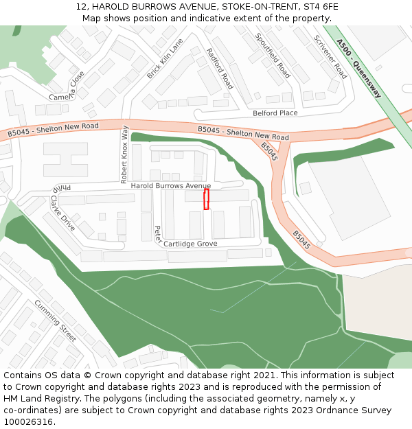 12, HAROLD BURROWS AVENUE, STOKE-ON-TRENT, ST4 6FE: Location map and indicative extent of plot