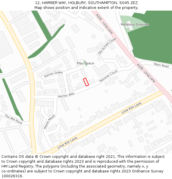 12, HARRIER WAY, HOLBURY, SOUTHAMPTON, SO45 2EZ: Location map and indicative extent of plot