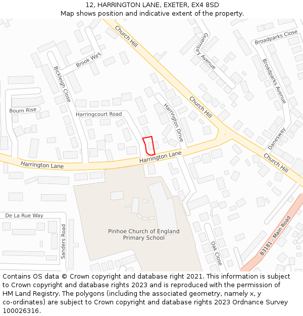 12, HARRINGTON LANE, EXETER, EX4 8SD: Location map and indicative extent of plot