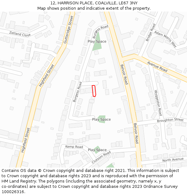 12, HARRISON PLACE, COALVILLE, LE67 3NY: Location map and indicative extent of plot