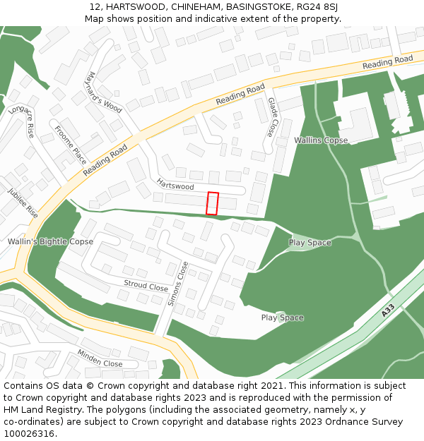 12, HARTSWOOD, CHINEHAM, BASINGSTOKE, RG24 8SJ: Location map and indicative extent of plot