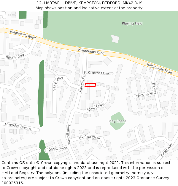 12, HARTWELL DRIVE, KEMPSTON, BEDFORD, MK42 8UY: Location map and indicative extent of plot