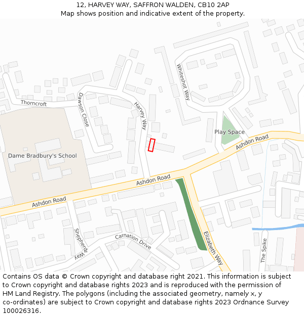 12, HARVEY WAY, SAFFRON WALDEN, CB10 2AP: Location map and indicative extent of plot