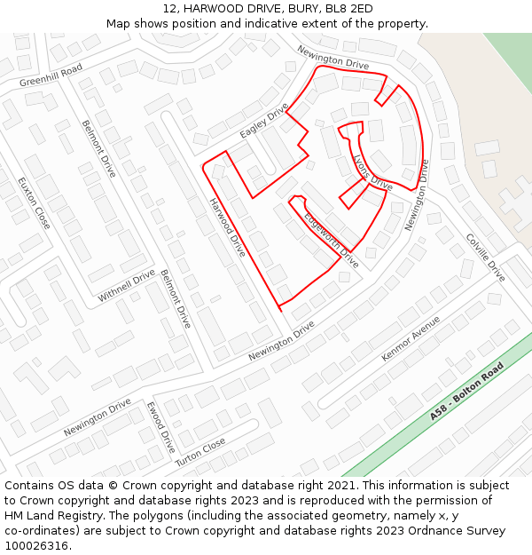 12, HARWOOD DRIVE, BURY, BL8 2ED: Location map and indicative extent of plot
