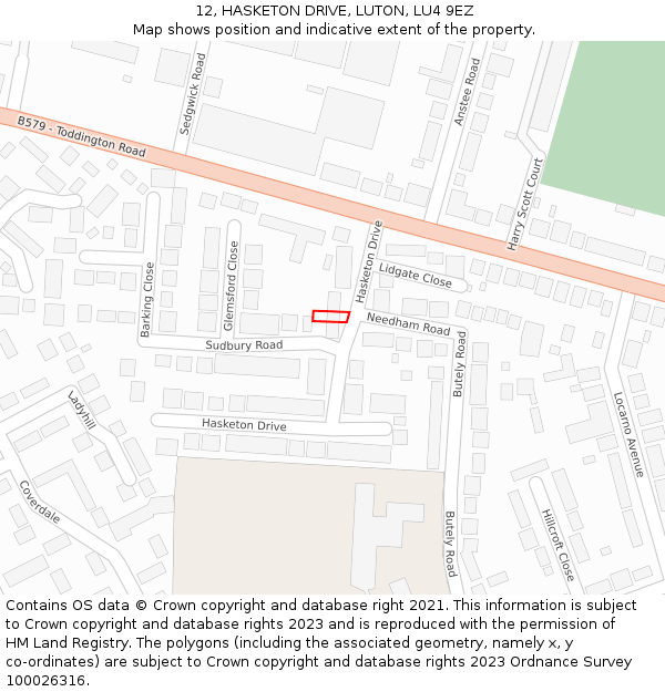 12, HASKETON DRIVE, LUTON, LU4 9EZ: Location map and indicative extent of plot