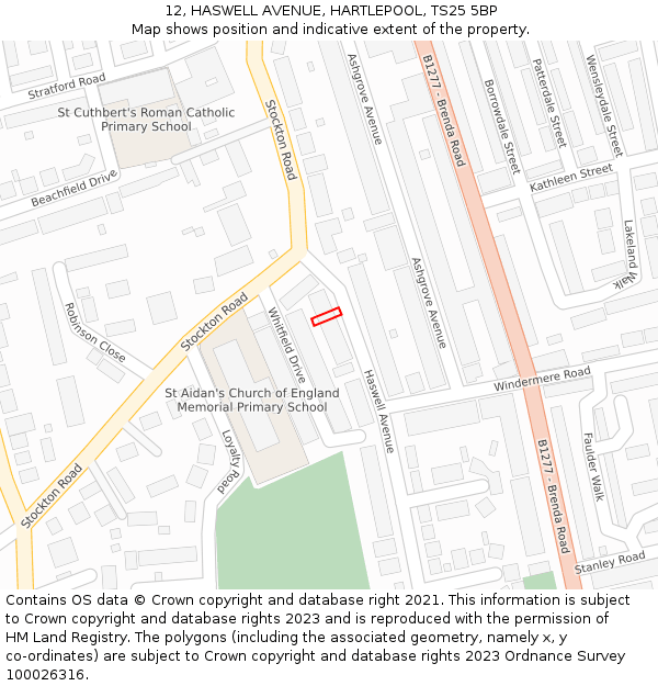 12, HASWELL AVENUE, HARTLEPOOL, TS25 5BP: Location map and indicative extent of plot