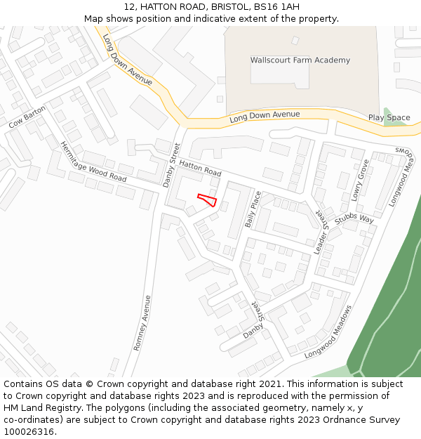 12, HATTON ROAD, BRISTOL, BS16 1AH: Location map and indicative extent of plot