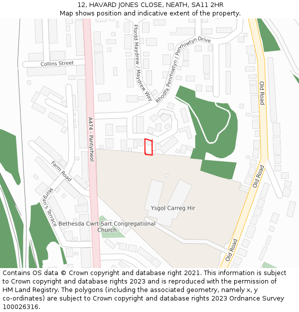 12, HAVARD JONES CLOSE, NEATH, SA11 2HR: Location map and indicative extent of plot