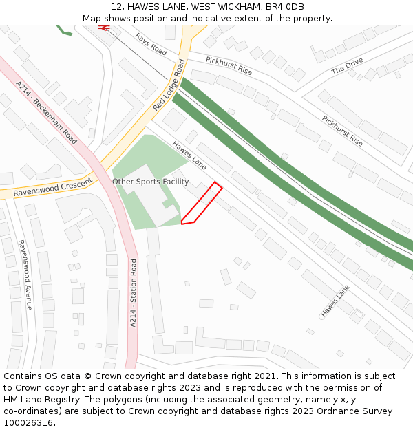 12, HAWES LANE, WEST WICKHAM, BR4 0DB: Location map and indicative extent of plot