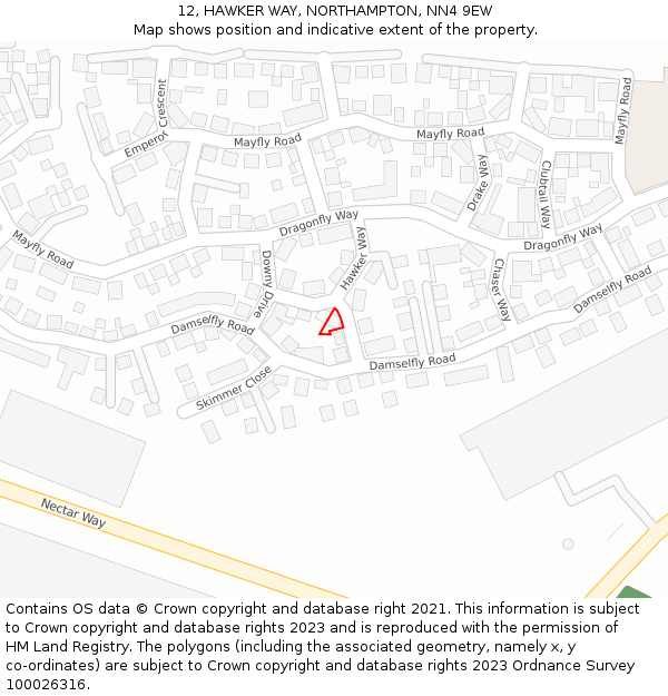 12, HAWKER WAY, NORTHAMPTON, NN4 9EW: Location map and indicative extent of plot