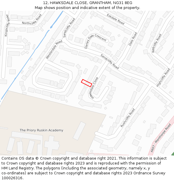 12, HAWKSDALE CLOSE, GRANTHAM, NG31 8EG: Location map and indicative extent of plot