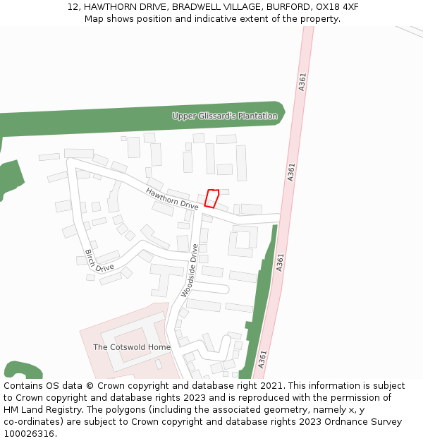 12, HAWTHORN DRIVE, BRADWELL VILLAGE, BURFORD, OX18 4XF: Location map and indicative extent of plot