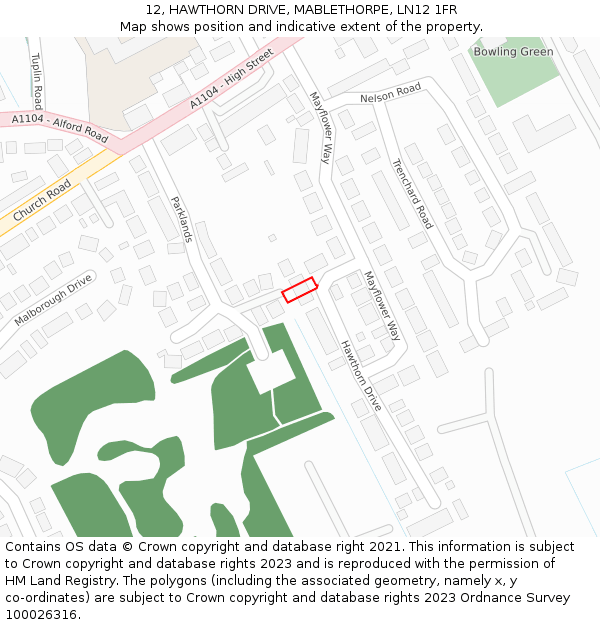 12, HAWTHORN DRIVE, MABLETHORPE, LN12 1FR: Location map and indicative extent of plot