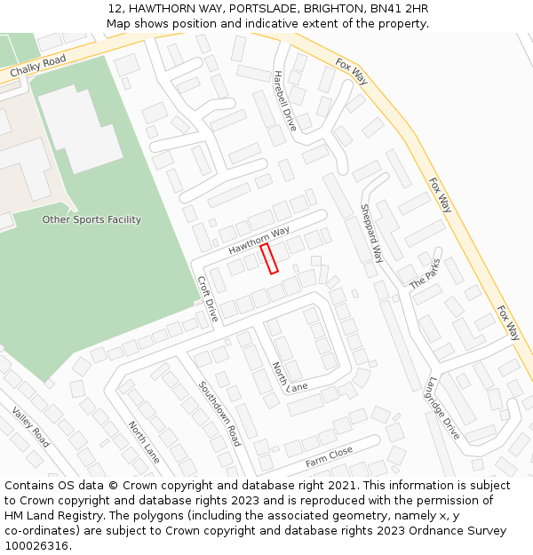 12, HAWTHORN WAY, PORTSLADE, BRIGHTON, BN41 2HR: Location map and indicative extent of plot