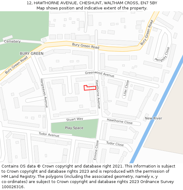 12, HAWTHORNE AVENUE, CHESHUNT, WALTHAM CROSS, EN7 5BY: Location map and indicative extent of plot