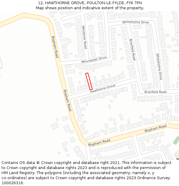 12, HAWTHORNE GROVE, POULTON-LE-FYLDE, FY6 7PN: Location map and indicative extent of plot