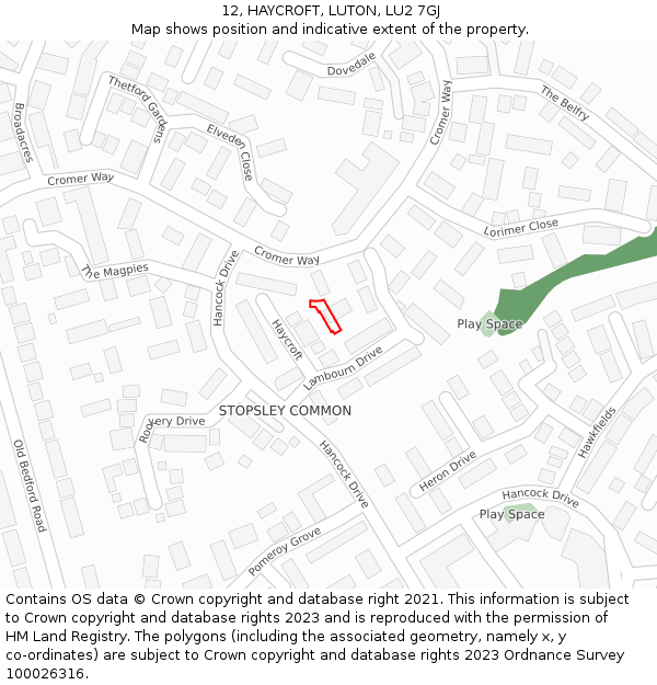 12, HAYCROFT, LUTON, LU2 7GJ: Location map and indicative extent of plot