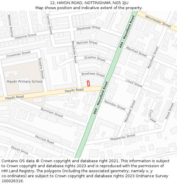 12, HAYDN ROAD, NOTTINGHAM, NG5 2JU: Location map and indicative extent of plot