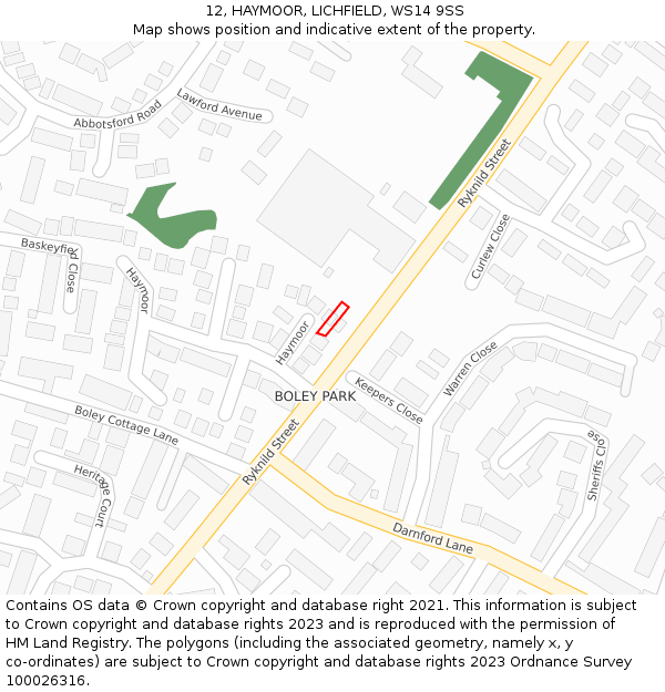 12, HAYMOOR, LICHFIELD, WS14 9SS: Location map and indicative extent of plot