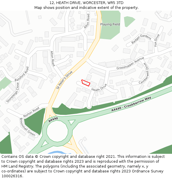12, HEATH DRIVE, WORCESTER, WR5 3TD: Location map and indicative extent of plot