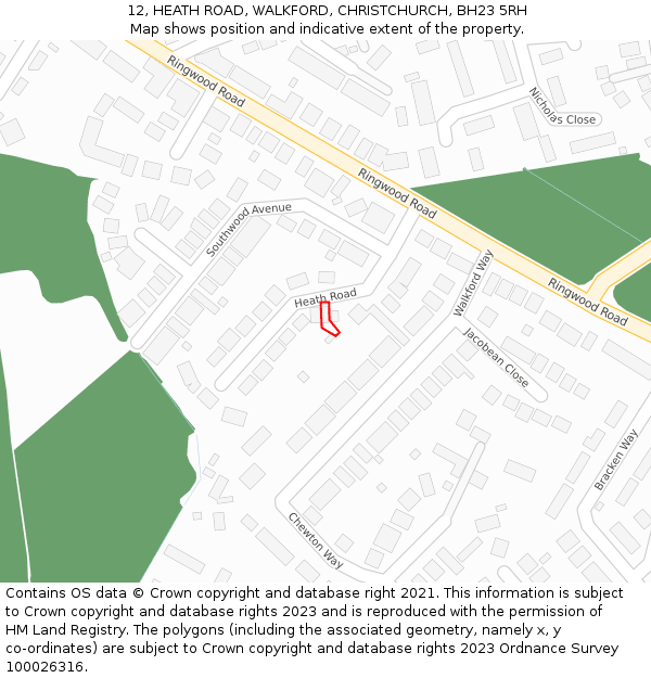 12, HEATH ROAD, WALKFORD, CHRISTCHURCH, BH23 5RH: Location map and indicative extent of plot