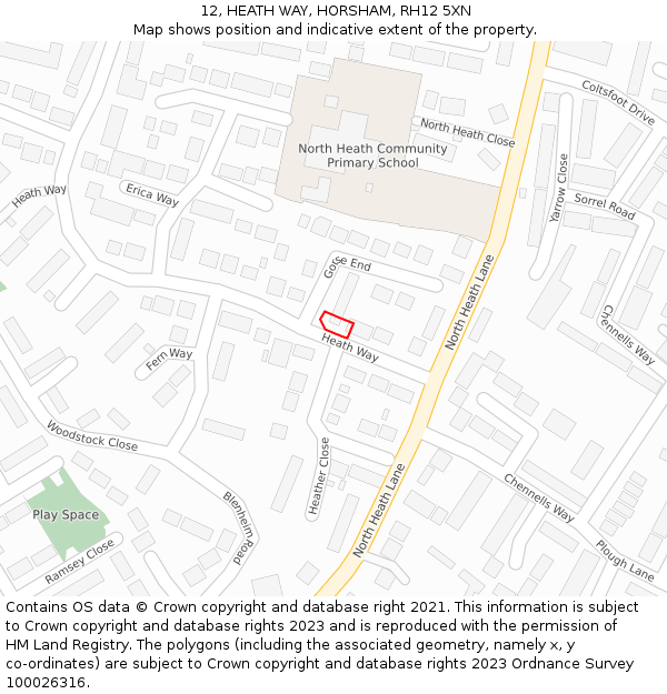 12, HEATH WAY, HORSHAM, RH12 5XN: Location map and indicative extent of plot