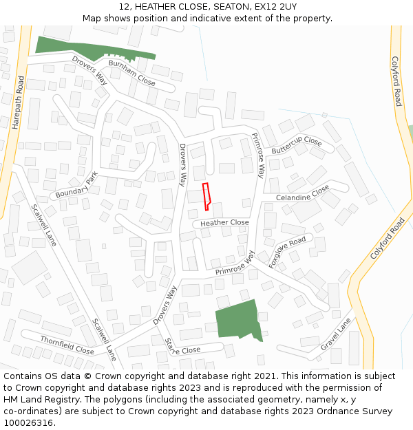 12, HEATHER CLOSE, SEATON, EX12 2UY: Location map and indicative extent of plot