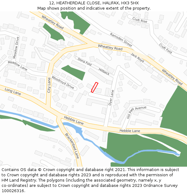 12, HEATHERDALE CLOSE, HALIFAX, HX3 5HX: Location map and indicative extent of plot