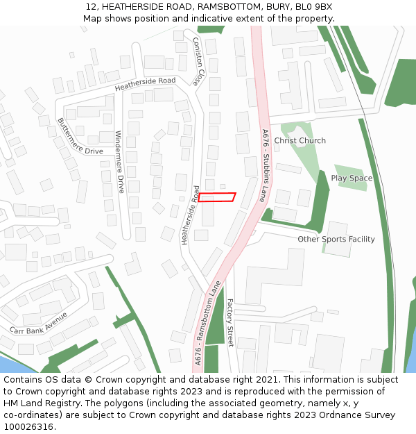 12, HEATHERSIDE ROAD, RAMSBOTTOM, BURY, BL0 9BX: Location map and indicative extent of plot