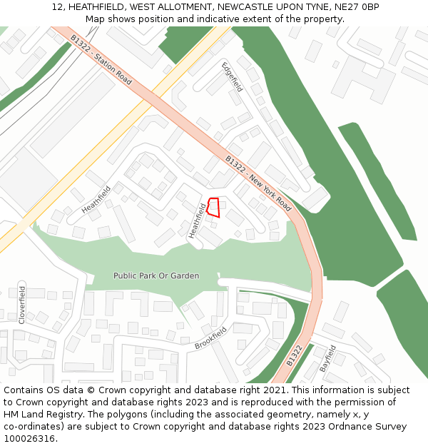 12, HEATHFIELD, WEST ALLOTMENT, NEWCASTLE UPON TYNE, NE27 0BP: Location map and indicative extent of plot