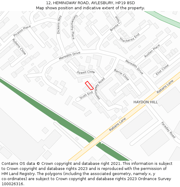 12, HEMINGWAY ROAD, AYLESBURY, HP19 8SD: Location map and indicative extent of plot