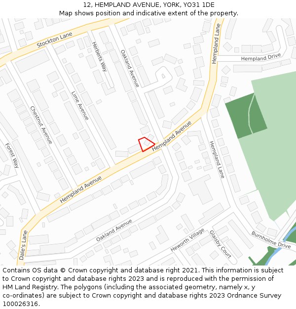 12, HEMPLAND AVENUE, YORK, YO31 1DE: Location map and indicative extent of plot