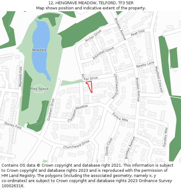 12, HENGRAVE MEADOW, TELFORD, TF3 5ER: Location map and indicative extent of plot