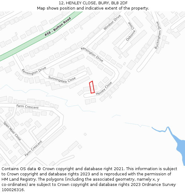 12, HENLEY CLOSE, BURY, BL8 2DF: Location map and indicative extent of plot