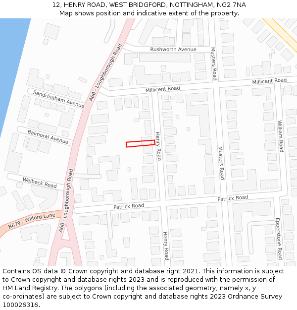 12, HENRY ROAD, WEST BRIDGFORD, NOTTINGHAM, NG2 7NA: Location map and indicative extent of plot