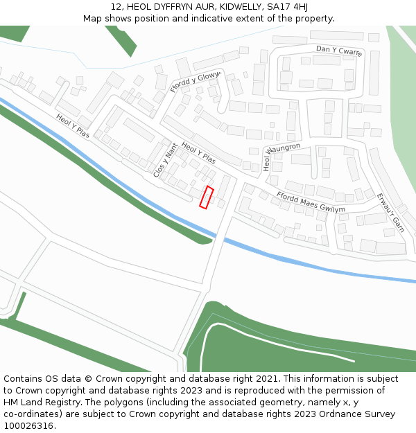 12, HEOL DYFFRYN AUR, KIDWELLY, SA17 4HJ: Location map and indicative extent of plot