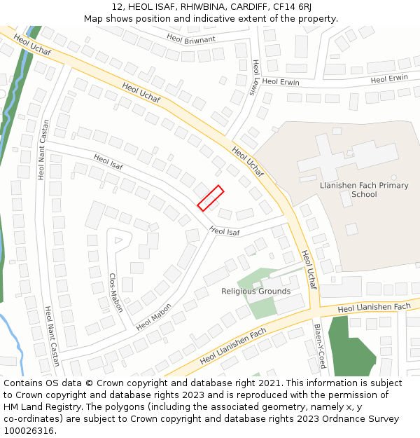 12, HEOL ISAF, RHIWBINA, CARDIFF, CF14 6RJ: Location map and indicative extent of plot