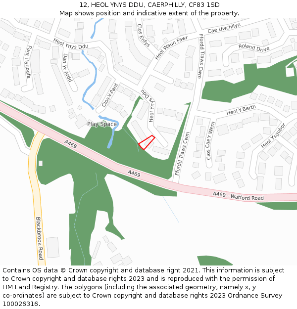 12, HEOL YNYS DDU, CAERPHILLY, CF83 1SD: Location map and indicative extent of plot