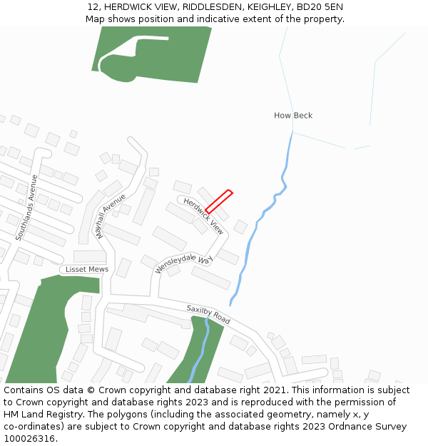 12, HERDWICK VIEW, RIDDLESDEN, KEIGHLEY, BD20 5EN: Location map and indicative extent of plot