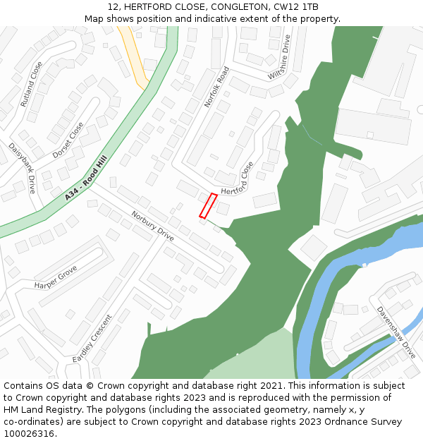 12, HERTFORD CLOSE, CONGLETON, CW12 1TB: Location map and indicative extent of plot