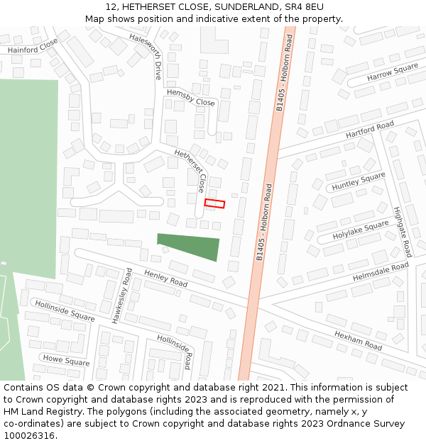 12, HETHERSET CLOSE, SUNDERLAND, SR4 8EU: Location map and indicative extent of plot